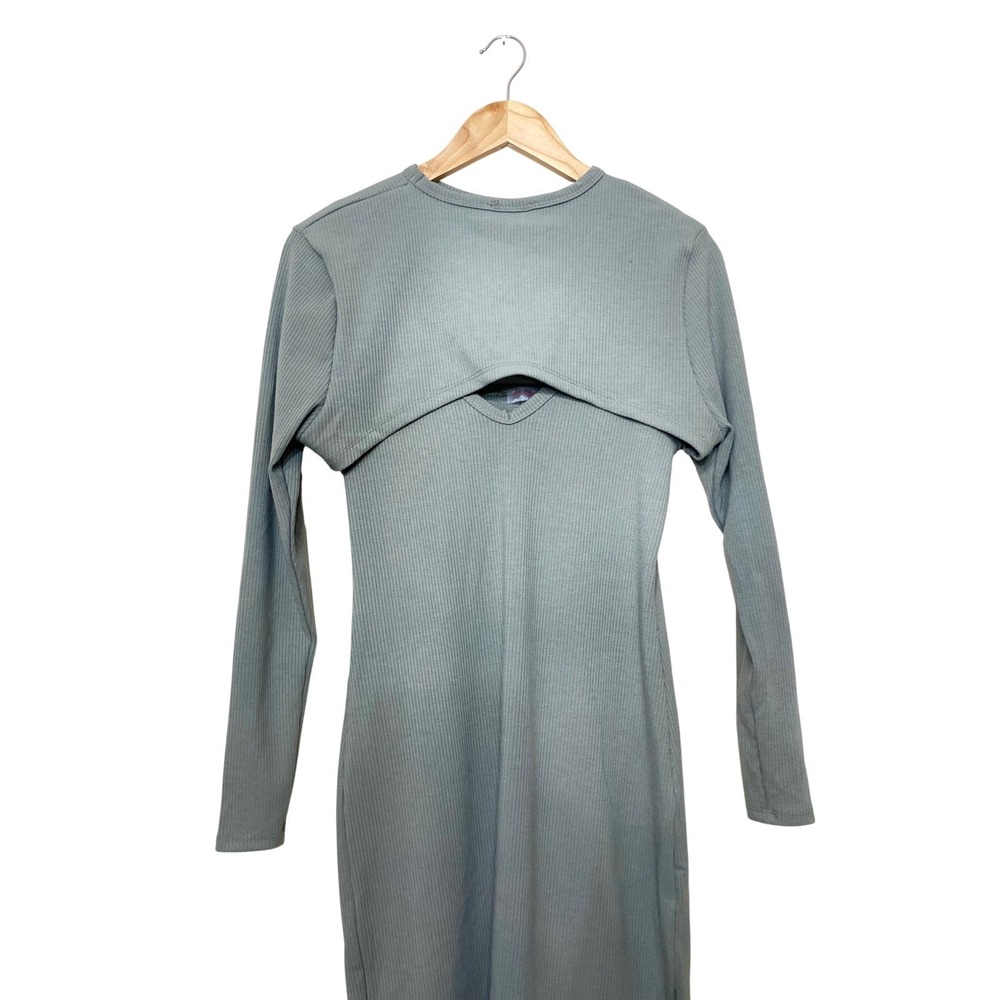 Free Movement Ribbed Midi Dress and Shrug Set Sage Green Medium - Picture 2 of 7
